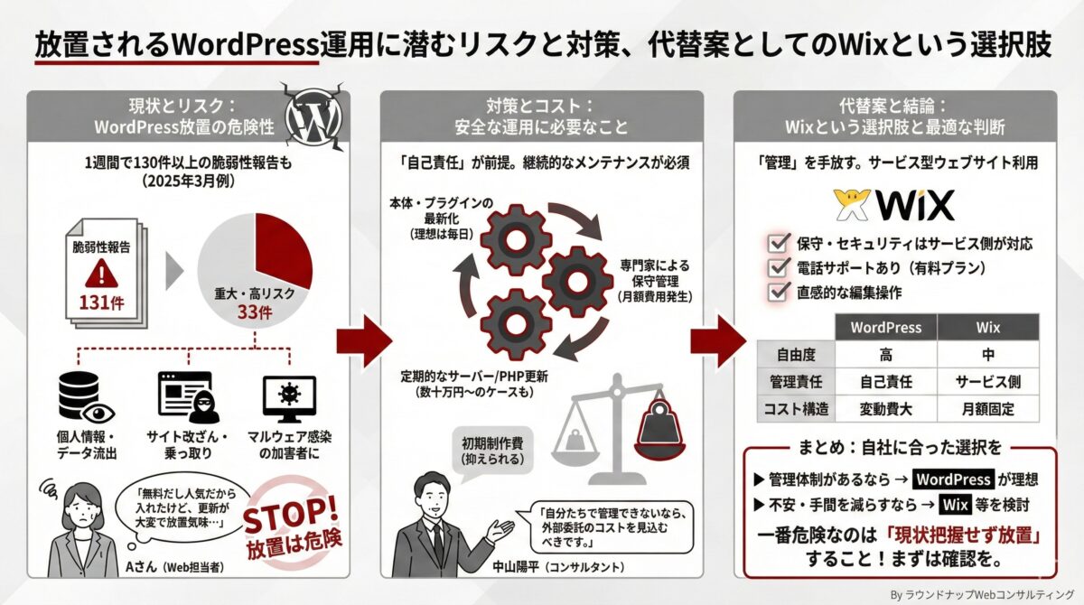 放置されるWordPress運用に潜むリスクと対策、代替案としてのWixという選択肢