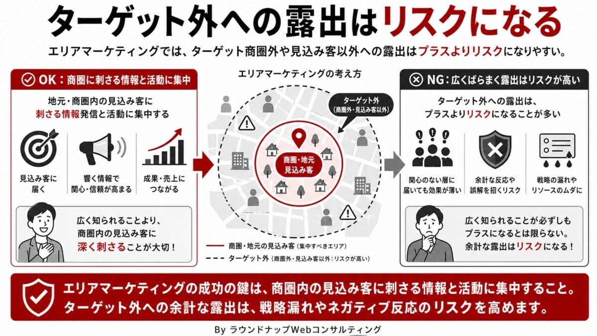 PQA000188-PQA000188 エリアマーケティングで、商圏内の見込み客に集中し、ターゲット外への露出リスクを避けたい中小企業向けの図解